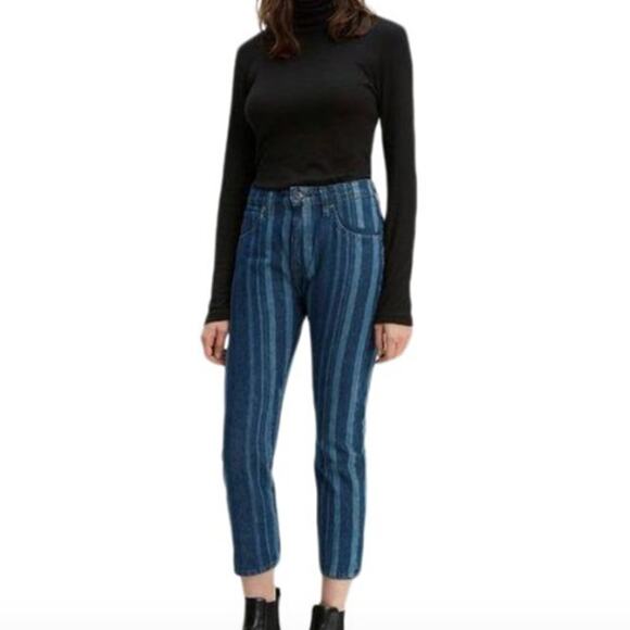NWT Levi's Made & Crafted Blue Striped Denim Slim Crop Jeans, Size 24 - Picture 3 of 8